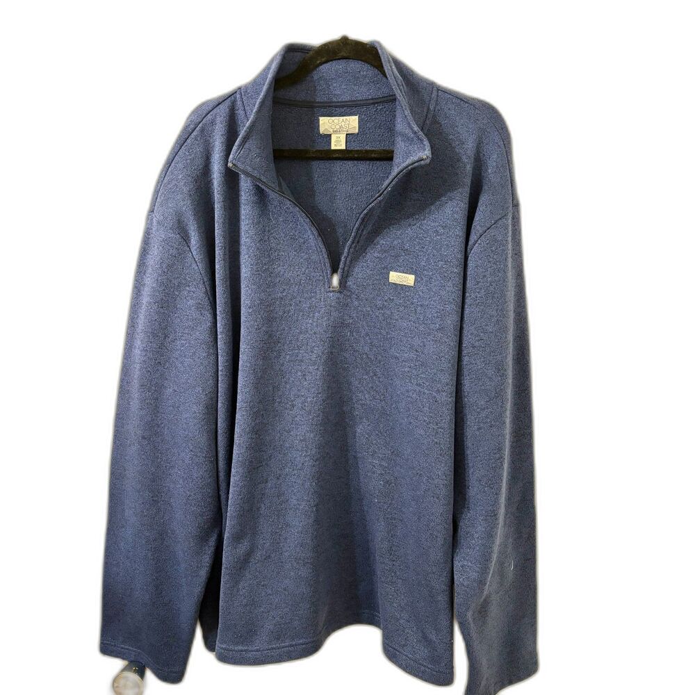 Ocean Coast Mens 3X Big&Tall Heather Navy 1/4 Zip Neck Flannel Fleece Sweatshirt